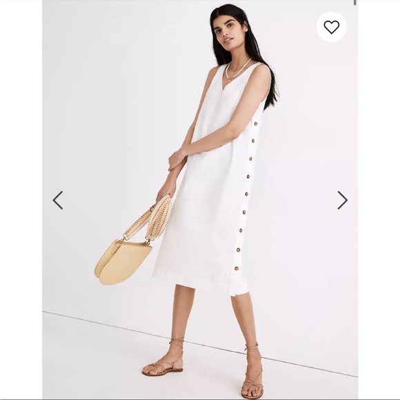 Madewell Dresses & Skirts - Madewell linen-cotton side-button off white cream midi dress Medium